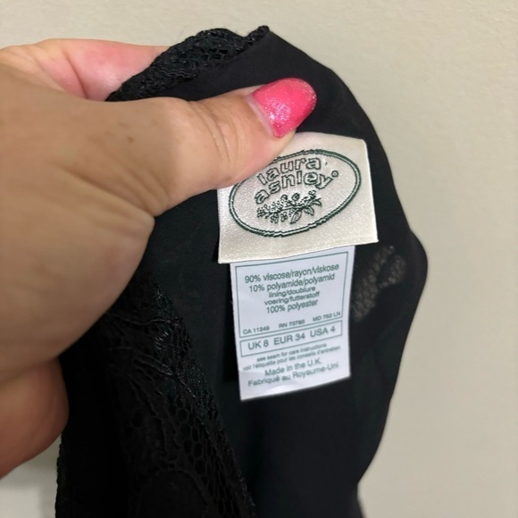 Laura Ashley Sz 4 Vintage Black Lace Dress 90s Maxi Dress Sleeveless Long - Picture 8 of 9